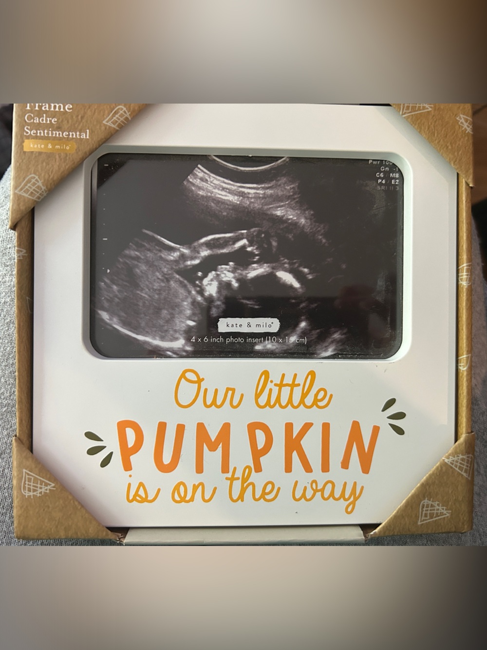 NIB Kate & Milo White and Orange 'Our Little Pumpkin' Ultrasound Photo Frame